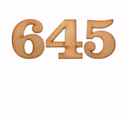 Number 645 - Piece of wood isolated on white background