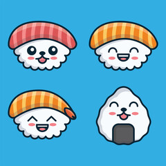 Cute sushi cartoon vector icon illustration logo mascot hand drawn concept trandy cartoon