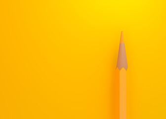 Minimalist template with copy space by top view close up macro photo of yellow pencil isolated on bright yellow paper. Creative concept. 3d render illustration