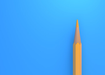 Minimalist template with copy space by top view close up macro photo of yellow pencil isolated on bright blue paper. Creative concept. 3d render illustration