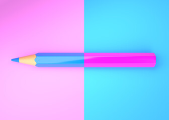 Pink and blue pencils on colorful paper. Colorful pencils. Creative minimal concept background. 3d render illustration