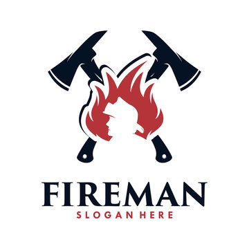 Fire Man Logo. Head Fire and Crossed axes Logo Design