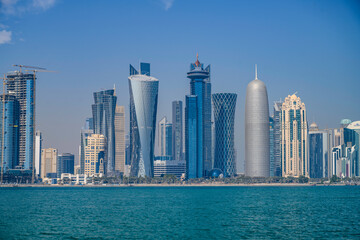 Fototapeta na wymiar Doha skyline close up as seen from a dhow cruise