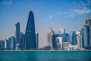 Obraz premium Doha skyline close up as seen from a dhow cruise