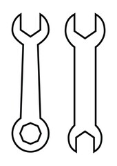 two wrench, set, outline, white and black vector icon