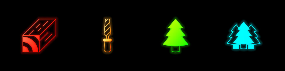 Set Wooden beam, Rasp metal file, Christmas tree and icon. Vector