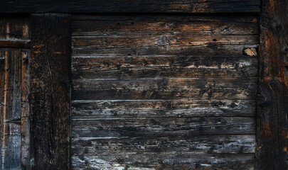 Weathered old wooden vintage barn wood. Timber wood wall texture background. Used as natural background. Vintage toned. Empty template.