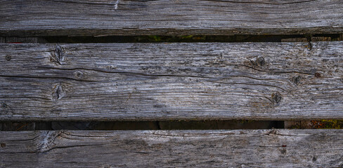 Old dark color wood wall for seamless wood background and texture. Rustic weathered barn wood background with knots and nails.
