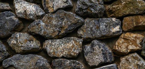Vintage stone wall as a background or texture. Decorative uneven cracked real stone wall surface. Weathered surface. Abstract. Copy space.