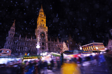 Christmas market in Munich on Marienplatz at night