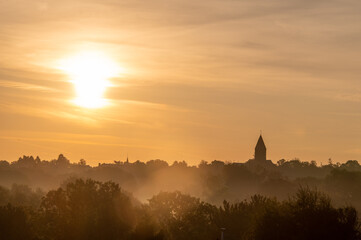 View from Aachen window, foggy sunrise