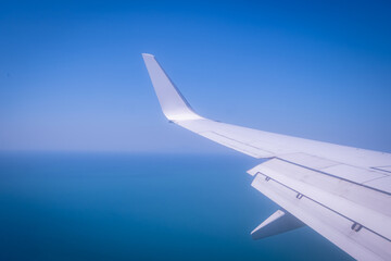 View of aeroplane wing at high altitude