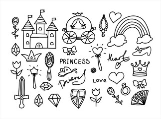 Set Vector Illustration Hand-Drawn Sketchy Fairy Tale Princess Tiara Crown Doodle Design Elements Set Vector Illustration. Cliparts for invitation, ad, book