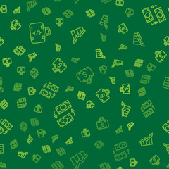 Set line Briefcase and money, Money exchange and Financial growth increase on seamless pattern. Vector