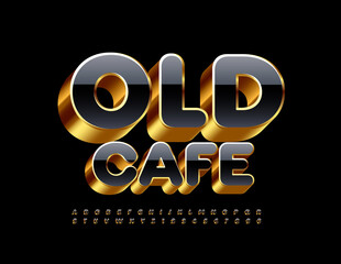 Vector premium sign Old Cafe. 3D Gold and Black Font. Luxury style Alphabet Letters and Numbers set