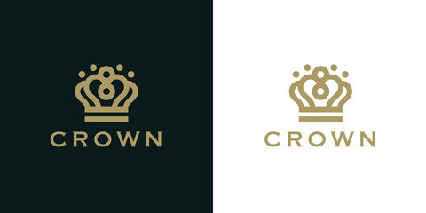 Vintage gold crown logo. Royal brand line icon. Luxury jewelry symbol. Premium king royalty emblem. Vector illustration.