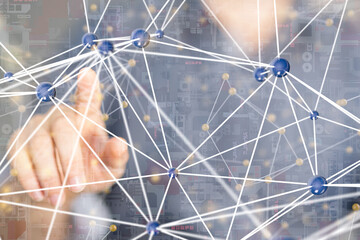 Global network. Blockchain. 3D illustration. Neural networks and artificial intelligence. Abstract