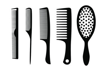 Vector black and white illustration set of silhouettes of combs