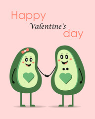 Avocado couple in love holding hands