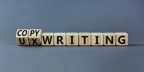 Copywriting or UX writing symbol. Turned cubes and changed concept words copywriting to UX writing....