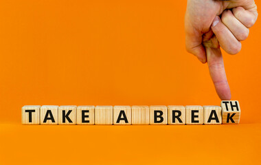Take a break and breath symbol. Doctor turns cubes, changes words Take a break to Take a breath....