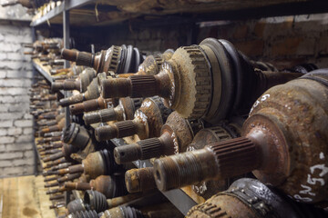 Used car parts on the factory shelf.