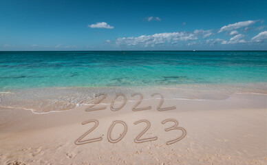 Fototapeta na wymiar New Year 2023 on the beach.