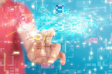 Neural network 3D illustration. Big data and cybersecurity