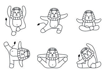 Lion vector silhouettes set Isolated on white background, lions in different poses	
