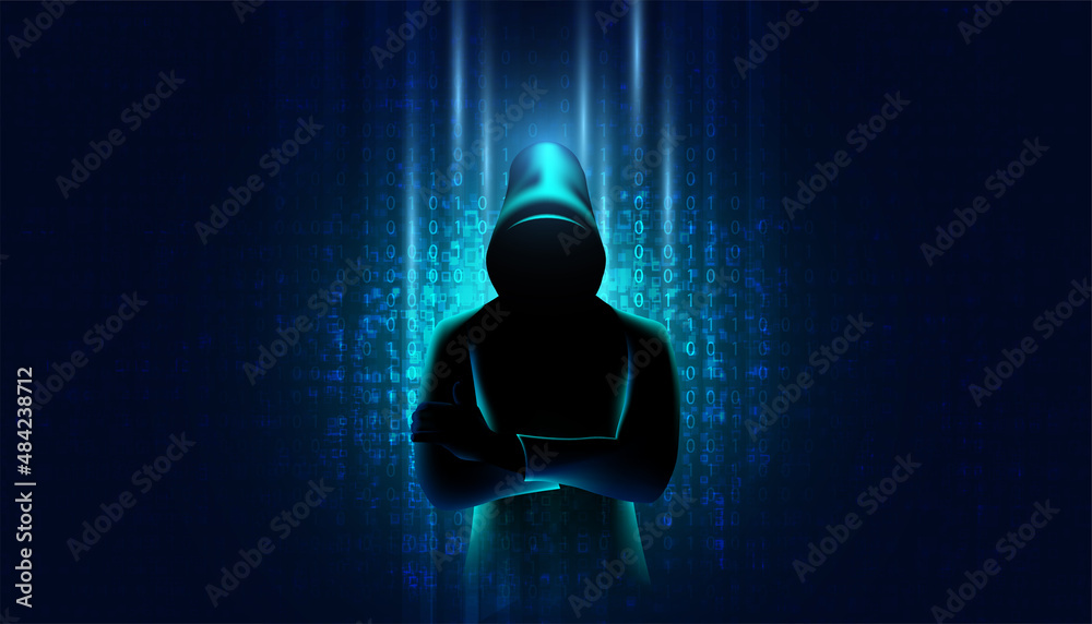 Poster abstract hacker concept steals information from computers on the network. in the internet world brea