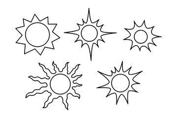 Sun line vector icons. Nature sun in linear style, weather hot sun set illustration