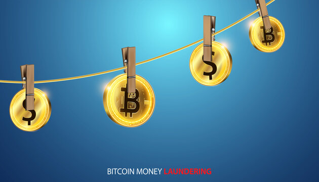 Abstract image of bitcoins and dollar coins Hanging on the ropes, money laundering concepts in decentralized financial platforms by hackers who have to find a way to detect and close loopholes.