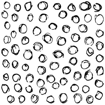 Rough freehand drawing of a polka dot pattern. Black and white vector sketch, isolated on transparent background