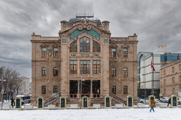 Fototapeta premium Aksaray Square view during snowing in Aksaray City of Turkey