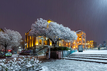 Aksaray Square view during snowing in Aksaray City of Turkey