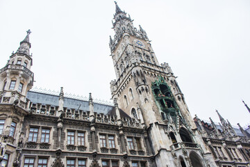 Munich, Germnany - 11.22.2021: New Town Hall in Munich, Marienplatz, Bavaria, Germany. Exterior of City Hall. Munich landmark. Travel in Germany.