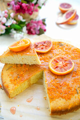Blood oranges in homemade cakes in anticipation of guests for the holiday