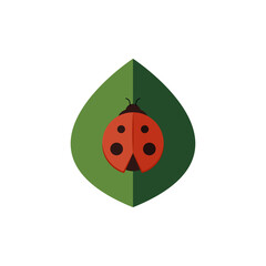 Ladybug on green leaf. Leaf logo design. ladybug cartoon.