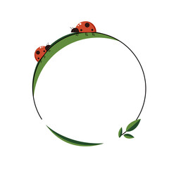 Ladybug on leaf. wallpaper. free space for text. background. symbol. ladybug on white background. Leaf frame