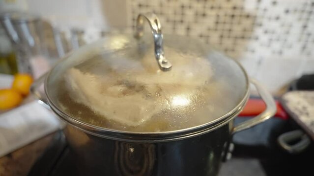 boiling soup in a pot