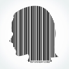 bar code woman head / black white vector illustration