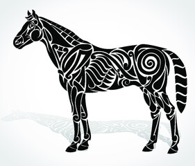 ornamental silhouette horse with shadow / vector illustration