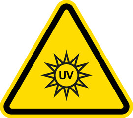 UV Light Hazard warning sign. Triangle yellow background. Safety signs and symbols.