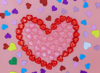 Pink and red shiny little hearts. Valentine's Day Background. Love concept.