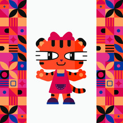 tiger cub girl animal baby pattern ribbon