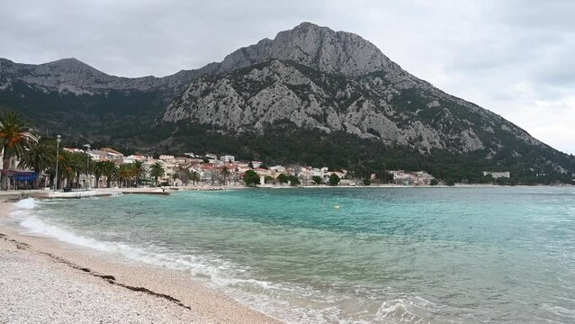 Sea and beach at cloudy day. Gradac, Croatia. 