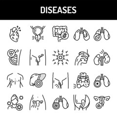 Diseases color line icons set. Isolated vector element.