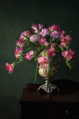 Still life with bouquet of anemones and freesia