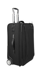Black fabric travel suitcase isolated on white
