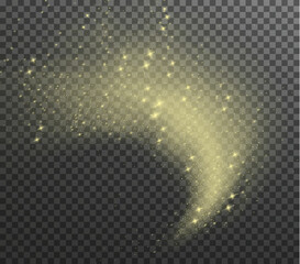Cold winter wind texture. Holiday vector blizzard. Christmas effect of a cold blizzard. Vector PNG. Light cloud golden with light dust particles.